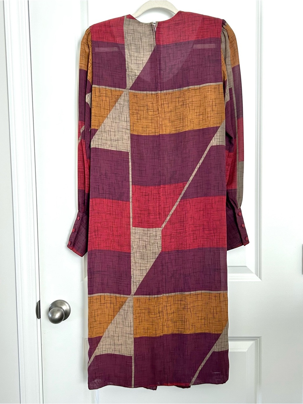 Leslie Fay Colorblock Midi Dress in Red, Burgundy & Mustard - Picture 10 of 11